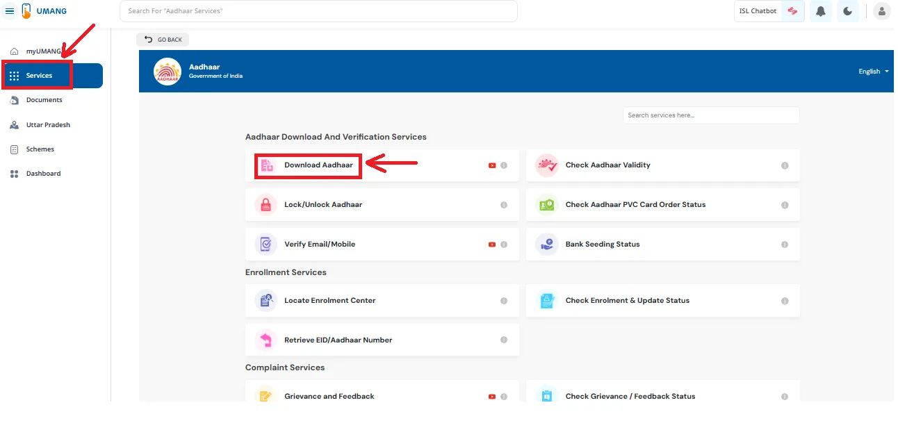 Download Aadhaar on UMANG