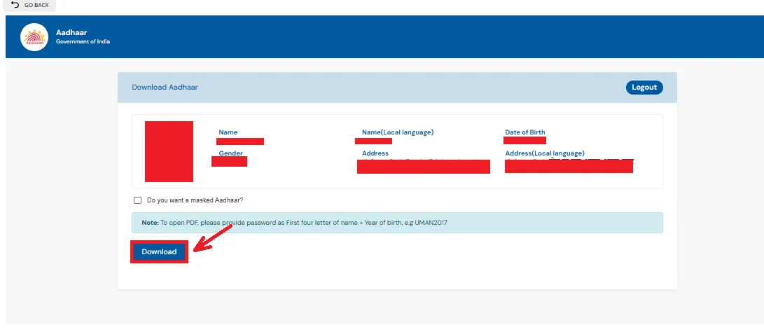 Download Aadhar on UMANG Portal